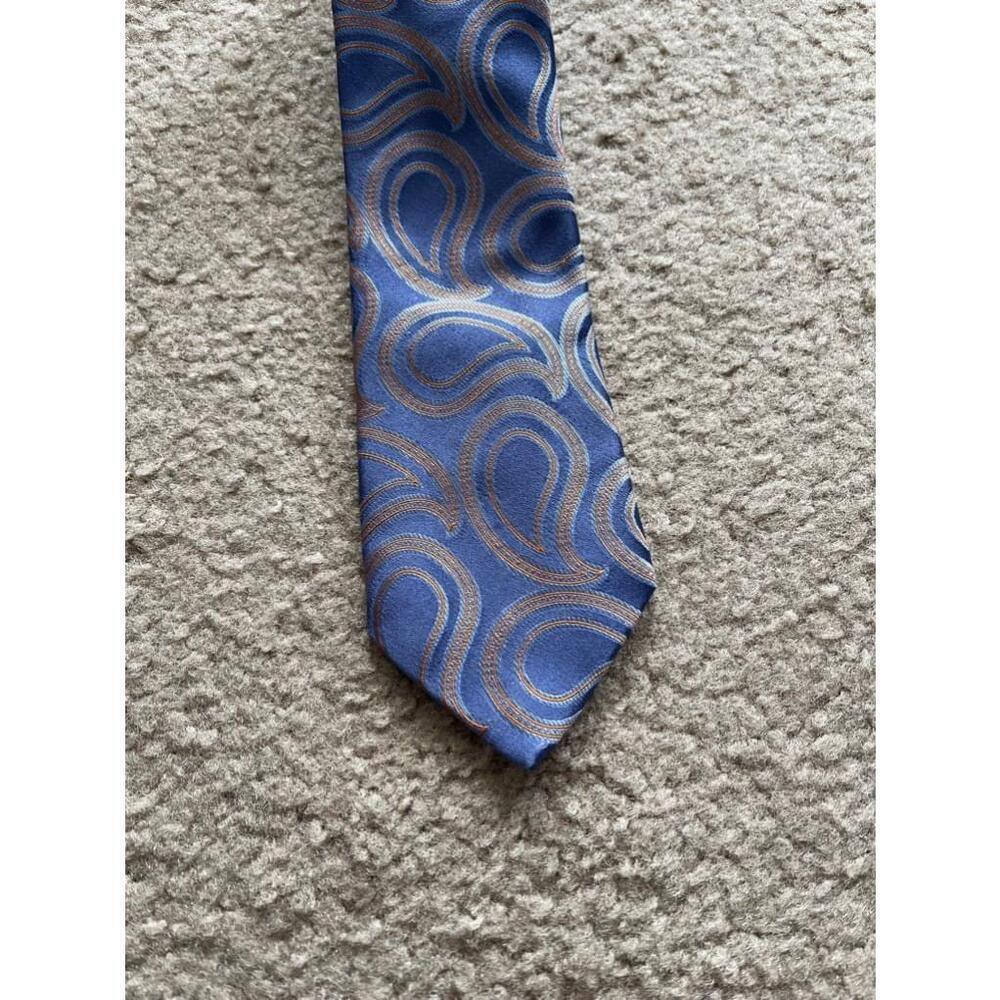 Harrods men’s silky funky printed Tie Blue Orange paisley groovy swirl 70s retro